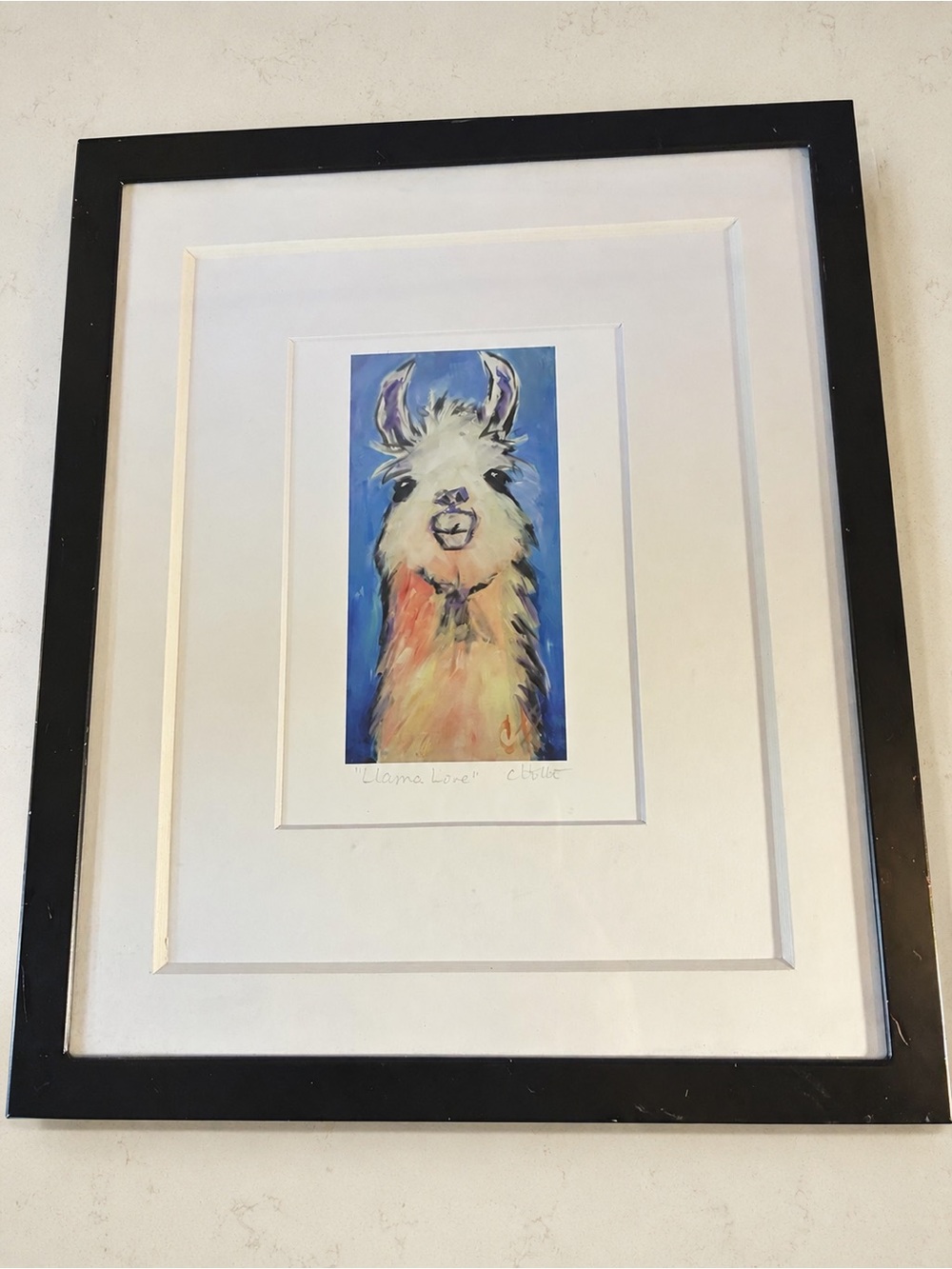 Signed “Llama Love!” Colorful Framed Llama Art Print 12” Whimsical Wall Decor